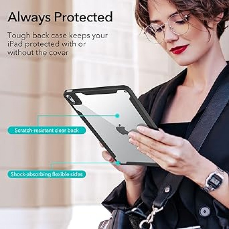 ESR iPad Air 5세대 케이스, 2022 하이브리드, 4세대 2020, iPad 10.9인치, 탈착식 자기 커버, 조정 가능한 세로/가로 스탠드, 투명한 뒷면 쉘, Pencil 2와 호환 가능, 자동 잠자기/깨우기