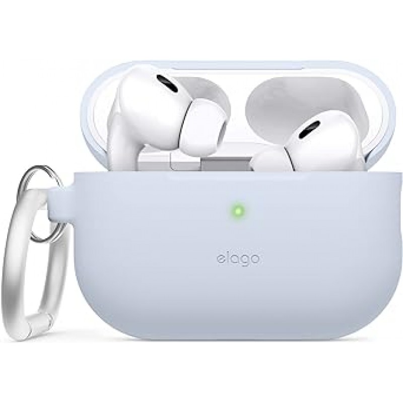 [elago] AirPods Pro2 호환 케이스, 실리콘 커버, 스트랩 구멍, 카라비너 ​​호환, 충격 방지, 실리콘 커버, 충격 흡수, 슬림, 소프트, 케이스 커버, 긁힘 방지, 낙하 방지, 보호 액세서리, Apple AirPods Pro2 MQD83J/A 호환 Airpods Pro 2 Airpods Pro 2 2세대, 라이트 블루