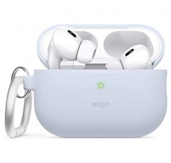 [elago] AirPods Pro2 호환 케이스, 실리콘 커버, 스트랩 구멍, 카라비너 ​​호환, 충격 방지, 실리콘 커버, 충격 흡수, 슬림, 소프트, 케이스 커버, 긁힘 방지, 낙하 방지, 보호 액세서리, Apple AirPods Pro2 MQD83J/A 호환 Airpods Pro 2 Airpods Pro 2 2세대, 라이트 블루