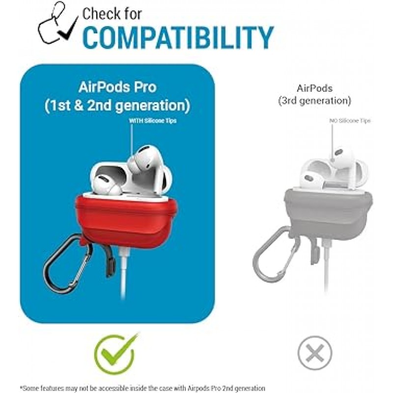 Catalyst AirPodsPro (1 세대 / 2 세대) 방수 ​​케이스 보호 실리콘 무선 충전 카라비나 내 충격 실리콘 실링 Apple 액세서리 레드