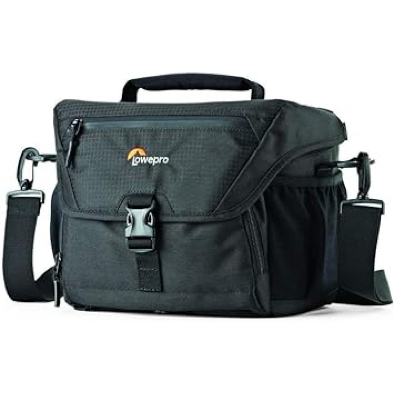 Lowepro LP37213-PKK Nova 180AW II 카메라 숄더백, 2.5갤런(7.4L), 컴팩트, 액세서리 포켓 포함, 레인 커버, 블랙