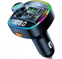 Ninonly FM 송신기, 차량용 충전기, QC3.0 고속 충전, Bluetooth 5.0, USB 포트 2개, FM 송신기, 전압 측정, USB 메모리, 간편한 재생, 핸즈프리 통화, 12-24V 차량과 호환 가능, 일본어 사용 설명서(영어) 보장되지 않음)