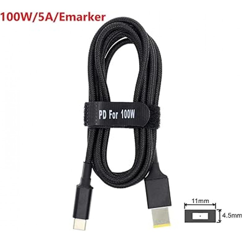 Fine-R 0.4 x 0.18인치(11 x 4.5mm) 정사각형 100W/5A Lenovo NEC 노트북 충전용 E-마커가 있는 슬림 칩 어댑터 Lenovo Lavie PD 충전 USB-C TYPE-C 변환기 어댑터 AC 충전 전원 케이블 액세서리(100W CA 포트 )