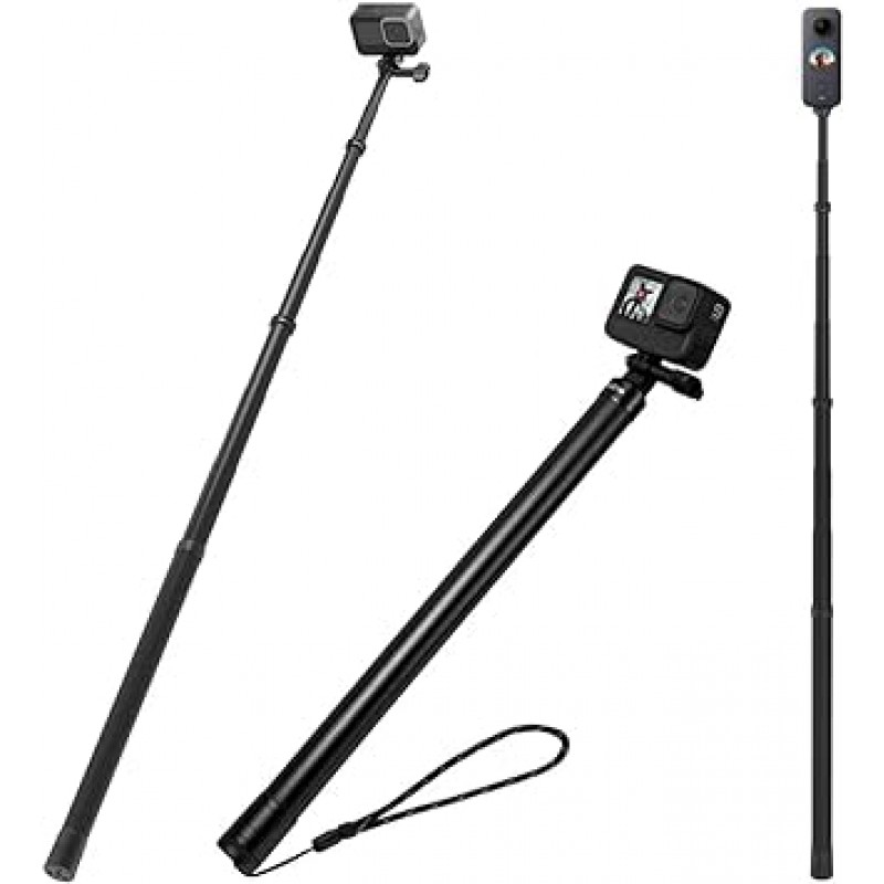 REYGEAK Insta360 셀카봉, 탄소 섬유, 매우 긴, Insta360 GoPro와 호환 가능, 액션 카메라 셀카봉, 보이지 않음, 조정 가능, 6가지 확장 유형, 경량, 접이식, 휴대용, 편리함, Hero 11/10/9/8, Insta360과 호환 가능 X3/ONE X2/ONE X/ONE, 액션 카메라, iPhone/Android 호환, 셀카/촬영 녹화 동영상 감상에 적합(3m)