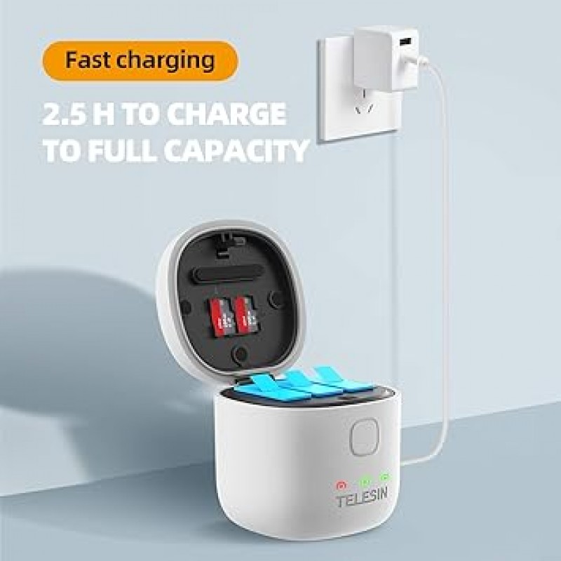 TELESIN Hero11, Hero10, Hero9 배터리 충전기, Allin Box USB 방수 충전기, Type-C 충전 케이블이 있는 고속 SD 카드 리더기, Gopro용 최고의 액세서리(기존 GoPro Hero 11 10 9 배터리와 호환 가능)