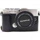 Olympus PEN E-P7 EP7 카메라 가방 카메라 케이스, Koowl 수제 최고급 PU 가죽 카메라 하프 케이스, Olympus PEN E-P7 EP7 SLR 카메라 케이스, 방수, 방진, 휴대용, Openwork 베이스 + 핸드 스트랩(카메라 스트랩)과 호환 가능 (PU 블랙)