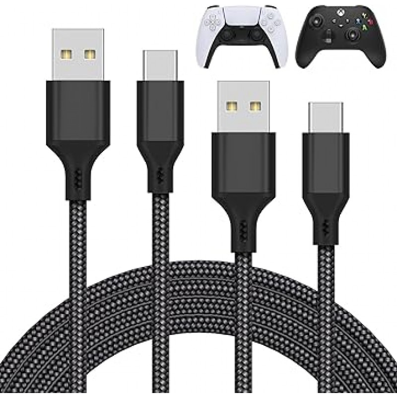 MENEEA 2개 팩 10 피트 충전 케이블 PS5 컨트롤러/Xbox 시리즈 X/Xbox 시리즈 S 컨트롤러용 교환용 USB C코드 나일론 편조 타입 C포트 액세서리 Nintendo Switch용
