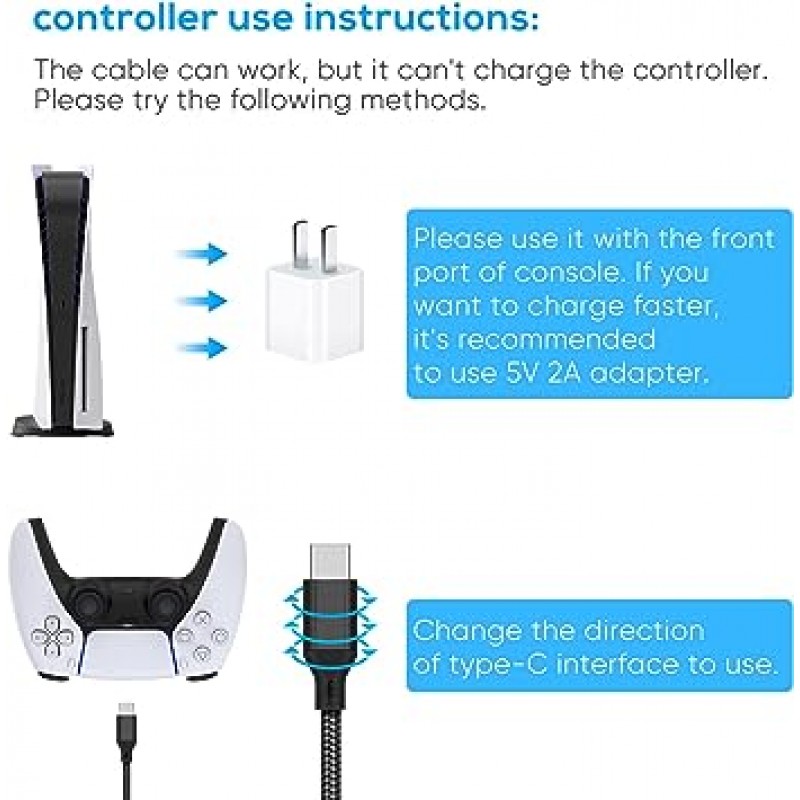 MENEEA 2개 팩 10 피트 충전 케이블 PS5 컨트롤러/Xbox 시리즈 X/Xbox 시리즈 S 컨트롤러용 교환용 USB C코드 나일론 편조 타입 C포트 액세서리 Nintendo Switch용