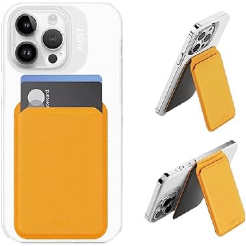 MOFT 플래시 지갑 스탠드, MagSafe 호환, iPhone 14, 스탠드, iPhone13, iPhone12, 자석, 카드 케이스, iPhone 12/13/14 시리즈와 호환 가능, 카드 창, 데스크탑 카드 보관함, 다양한 각도 조절, 휴대가 편리함, 스타일리시함(안녕하세요) 노란색)