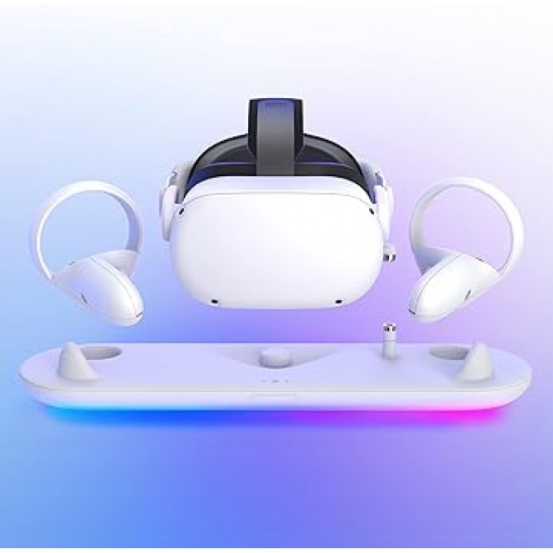 KIWI 디자인 QC01 VR 충전 도크, 충전 스탠드, VR 액세서리, Quest2와 호환 가능, 자기 충전, RGB 조명, 2.5H 높이, 고속 충전
