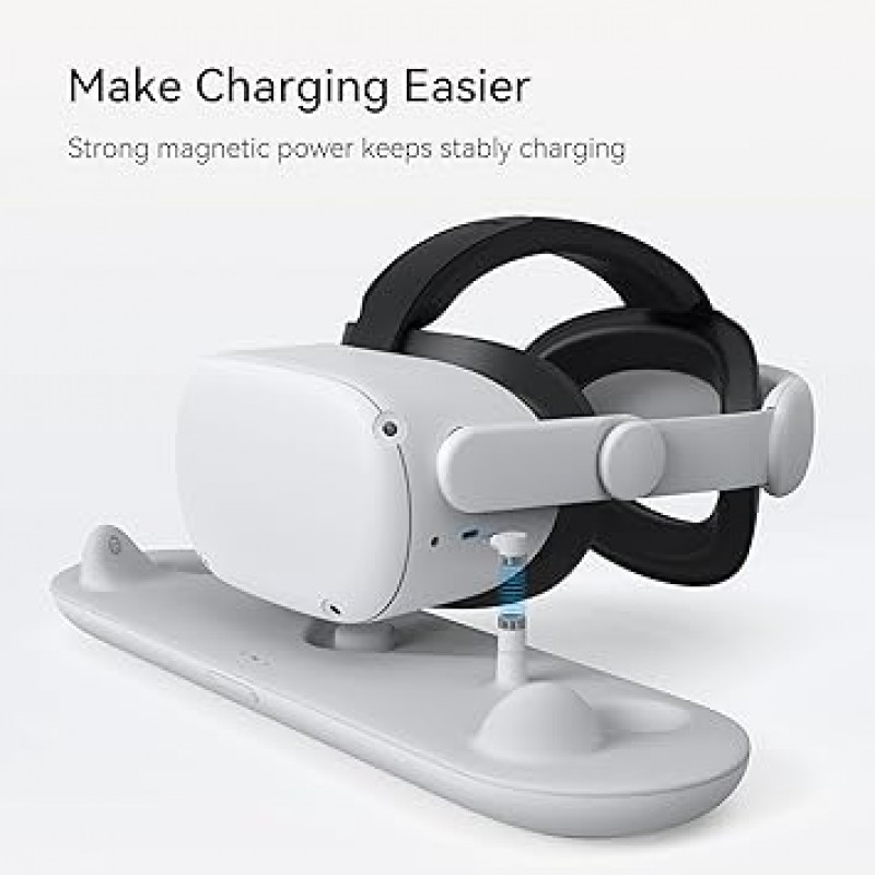 KIWI 디자인 QC01 VR 충전 도크, 충전 스탠드, VR 액세서리, Quest2와 호환 가능, 자기 충전, RGB 조명, 2.5H 높이, 고속 충전