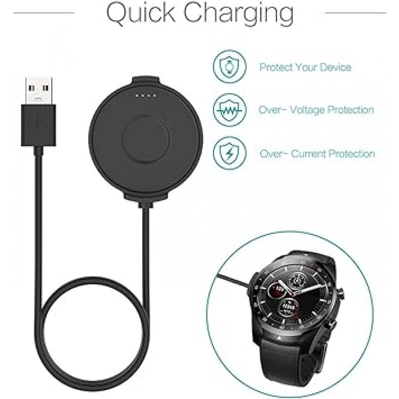 TUSITA 충전기 TicWatch Pro 2020 Pro 4G LTE 스마트 시계 지원 USB 충전 케이블 클립 크래들 3.3 피트 100cm Bluetooth 시계 액세서리