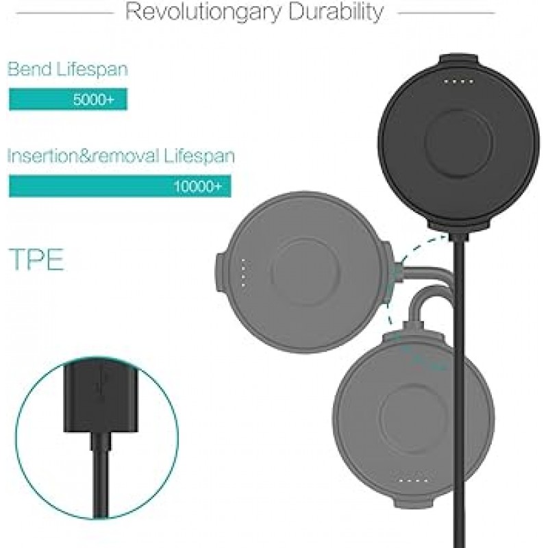 TUSITA 충전기 TicWatch Pro 2020 Pro 4G LTE 스마트 시계 지원 USB 충전 케이블 클립 크래들 3.3 피트 100cm Bluetooth 시계 액세서리