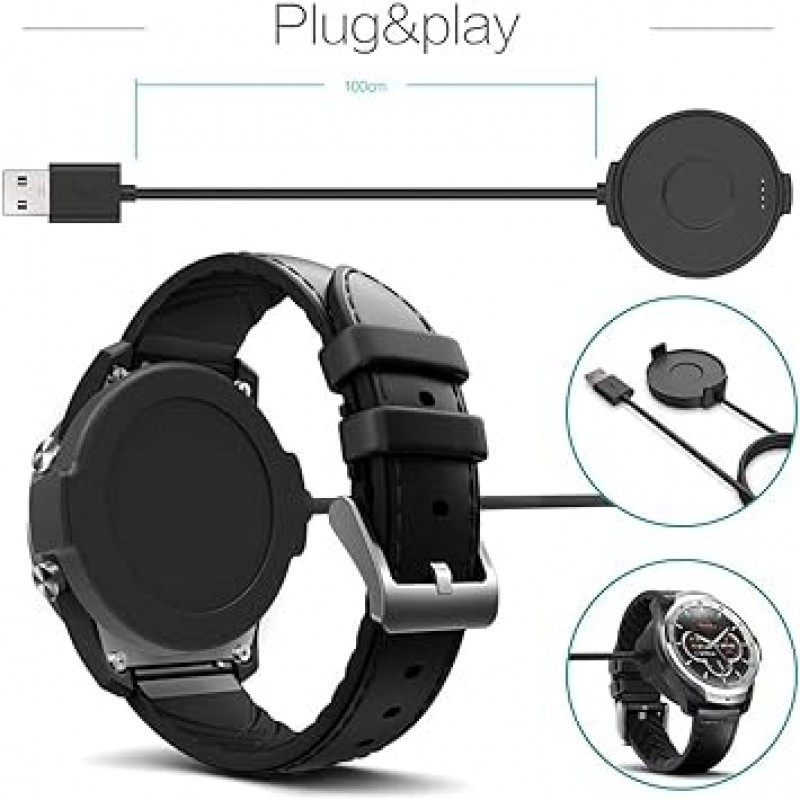TUSITA 충전기 TicWatch Pro 2020 Pro 4G LTE 스마트 시계 지원 USB 충전 케이블 클립 크래들 3.3 피트 100cm Bluetooth 시계 액세서리
