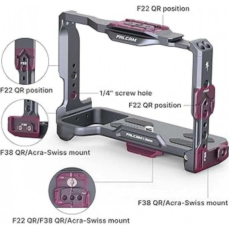 ULANZI Falcam 카메라 케이지, Sony A7C 전용 케이지, 퀵 릴리스, QR 플레이트, F22 및 F38, 퀵 릴리스, Arca Swiss 1/4 나사 구멍과 호환 가능, 카메라 리그(Sony A7C용)