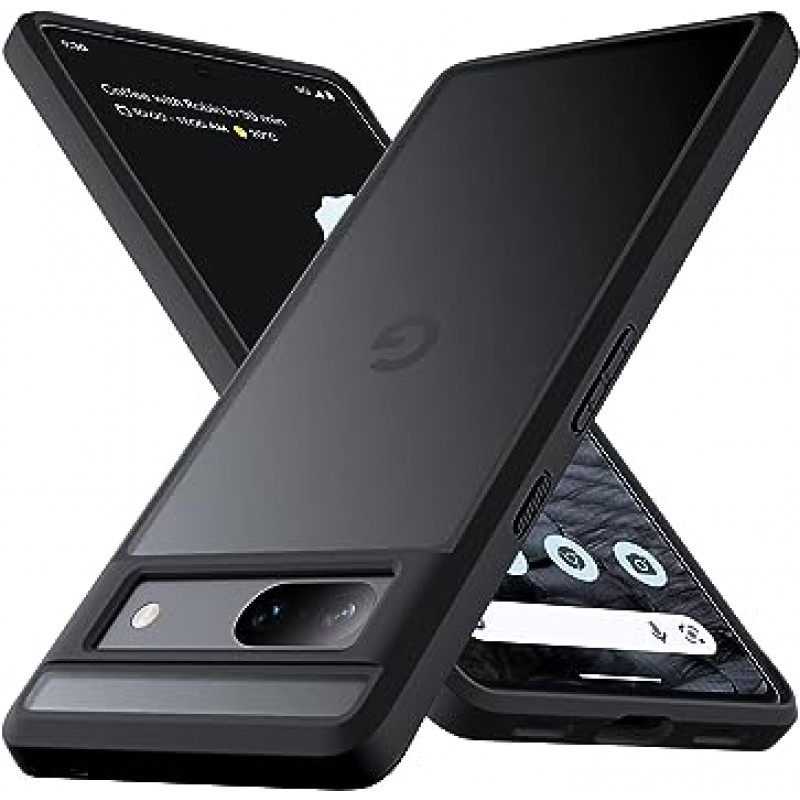 Google Pixel 7a용 Anqrp 케이스, 6.1인치, 반투명, 충격 방지, 미끄럼 방지, 미군 표준, 지문 방지, 무광택 케이스, 스트랩 구멍, 얇은, 무광 검정색