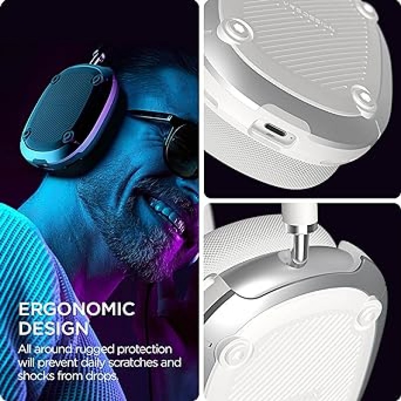 [VRS] AirPods Max 호환 케이스 커버, 충격 방지, TPU x 폴리카보네이트, 하이브리드 이어컵, 하드 보호 커버, 충격 흡수, 보호, 액세서리, 헤드폰 커버, Apple AirPodsMax/Air Pods Max/MGYN3J/A Apple Air Pods Max와 호환 가능, 액티브 하얀색