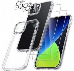 iPhone 14용 YOFITAR 케이스, 유리 필름, 카메라 필름, 6.1인치 iPhone 14 커버, LCD 보호 필름 1개, 카메라 렌즈 커버 2개, 투명 TPU 소재, 일본 아사히 유리 소재, 지문 방지, 비산 방지, 9H 경도, 360° 완전 보호( 아이폰 14, 클리어)