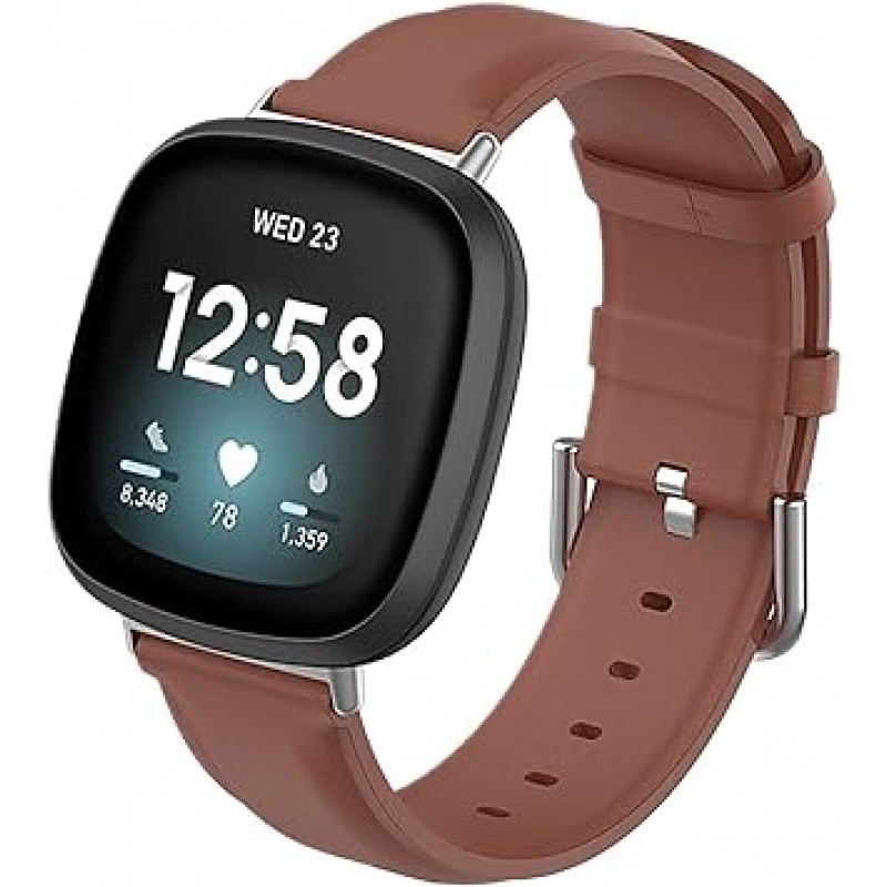 Fitbit Versa 4 / Versa 3 / Sense 2 / Sense 2 / Sense 밴드 스트랩 교체용 가죽 가죽 소프트 내구성 액세서리(브라운)
