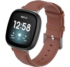 Fitbit Versa 4 / Versa 3 / Sense 2 / Sense 2 / Sense 밴드 스트랩 교체용 가죽 가죽 소프트 내구성 액세서리(브라운)