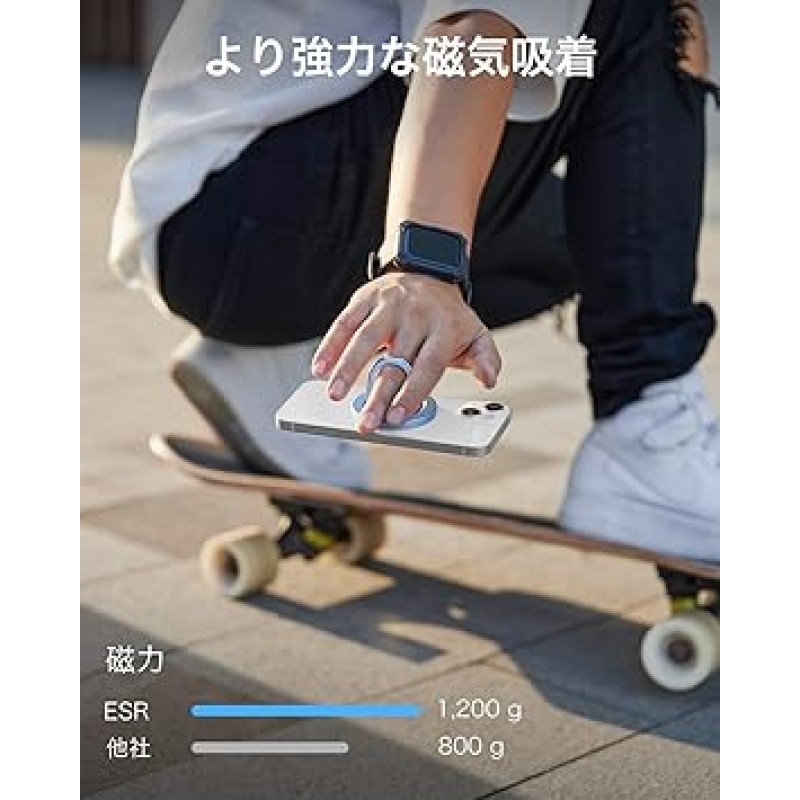 ESR 스마트폰 링, 자기 Magsafe 링, 스마트폰 낙하 방지, HaloLock과 호환 가능, Magsafe, 스마트폰 링 홀더, 핑거 링, 벙커 링, 자석, 스마트폰 그립, 각도 조절 가능, 스마트폰 스탠드, 접이식, iPhone 14/13/12 시리즈용, 시에라 블루