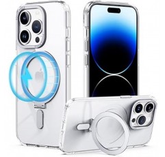 iPhone 14 Pro Max용 Ourjoy 스마트폰 케이스, MagSafe 호환, 스탠드 기능, 미국 군사 표준 인증, 충격 방지, 카메라 렌즈 보호, 무선 충전, 스트랩 구멍 있음, 투명