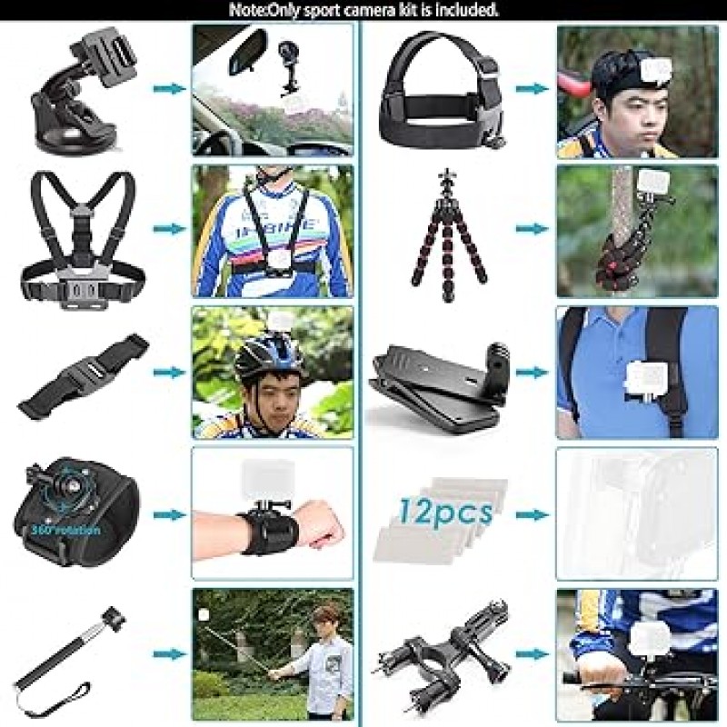 GoPro Hero 11 10 9 8 Max 7 6 5 4 Black GoPro 2018 세션 퓨전 실버 화이트 Insta360 DJI Action 2 AKASO APEMAN Campark SJCAM 액션 카메라 등을 위한 Neewer 업그레이드된 50-in-1 액션 카메라 액세서리 키트