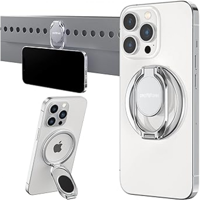 [2023 년 발매] 자석 휴대 전화 그립 홀더 스탠드 MagSafe iPhone 14/13/12 액세서리 킥 스탠드 접이식 디자인 데스크 태블릿 유니버설 마그네틱 자동차 마운트 (실버)