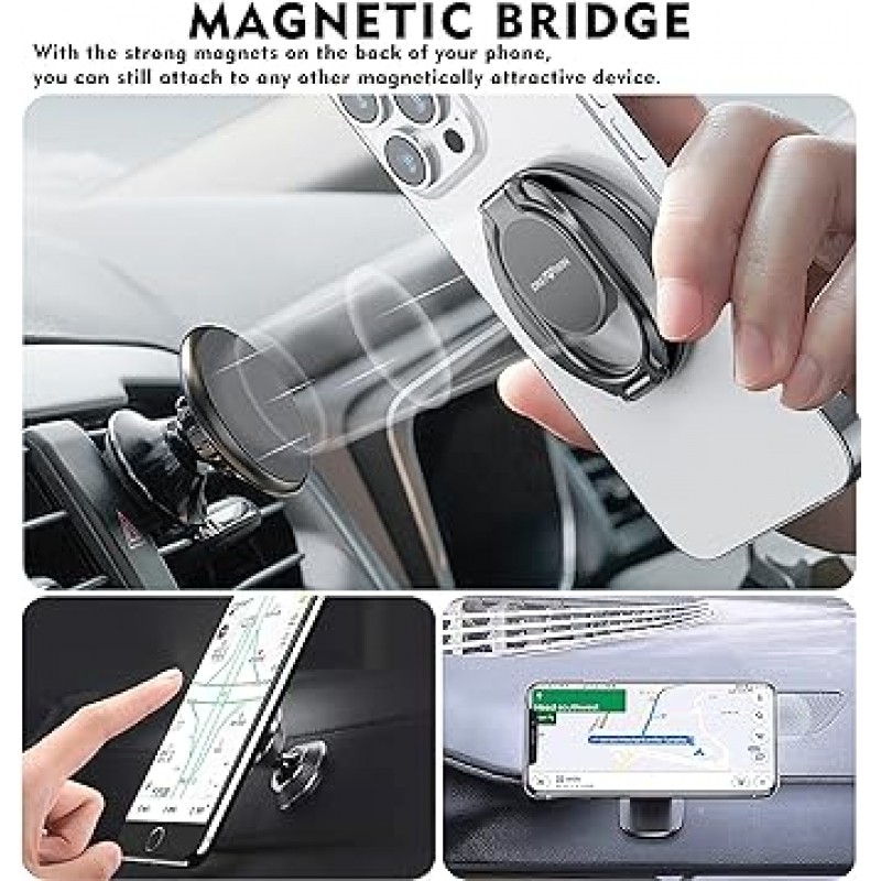 [2023 년 발매] 자석 휴대 전화 그립 홀더 스탠드 MagSafe iPhone 14/13/12 액세서리 킥 스탠드 접이식 디자인 데스크 태블릿 유니버설 마그네틱 자동차 마운트 (실버)