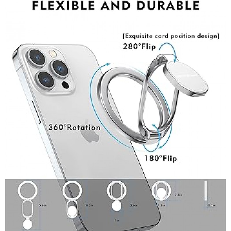 [2023 년 발매] 자석 휴대 전화 그립 홀더 스탠드 MagSafe iPhone 14/13/12 액세서리 킥 스탠드 접이식 디자인 데스크 태블릿 유니버설 마그네틱 자동차 마운트 (실버)