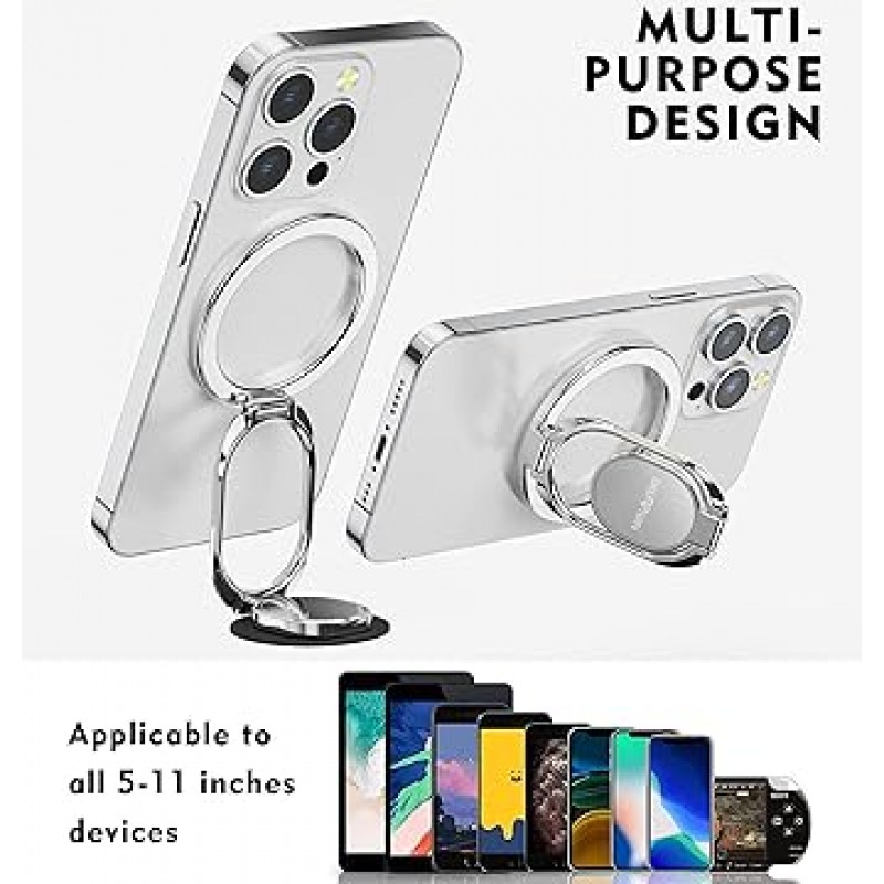 [2023 년 발매] 자석 휴대 전화 그립 홀더 스탠드 MagSafe iPhone 14/13/12 액세서리 킥 스탠드 접이식 디자인 데스크 태블릿 유니버설 마그네틱 자동차 마운트 (실버)