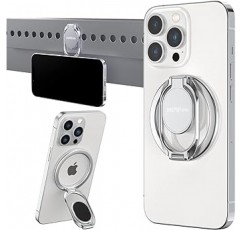 [2023 년 발매] 자석 휴대 전화 그립 홀더 스탠드 MagSafe iPhone 14/13/12 액세서리 킥 스탠드 접이식 디자인 데스크 태블릿 유니버설 마그네틱 자동차 마운트 (실버)