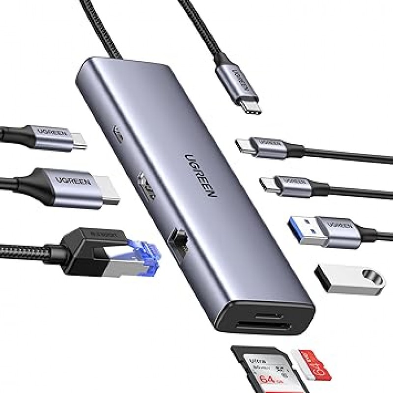 UGREEN Revodok USB C 허브 9-IN-1 [USB-A x 2 + USB-C x2] USB 3.0 허브 4K 60Hz HDMI 허브 Type-C PD100W 급속 충전 USB-C 5Gbps 고속 전송 USB 3.0 4 포트 확장(SD Micro 포함) SD/TF 카드 리더 유형 C 어댑터 MacBook air M1 M2 Pro Dell XPS HP Surface Go Galaxy S21 S20 Xperia 5 등