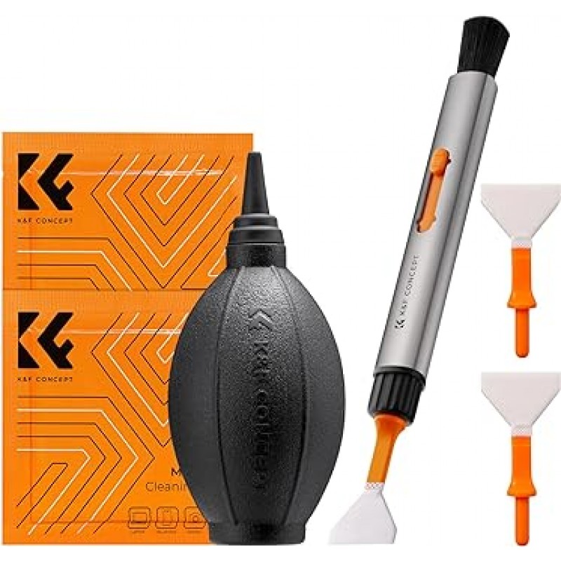 K&F Concept 6 in 1 카메라 클리닝 키트, 클리닉 광택 2개, 렌즈 펜, 풀 사이즈 센서 면봉 2개 + Canon Nikon용 카메라 송풍기 Sony DSLR 카메라 렌즈 유지 관리 SLR 카메라용 클리닝 용품 스마트폰, LCD 스크린, 렌즈, 유리, 지문 닦이