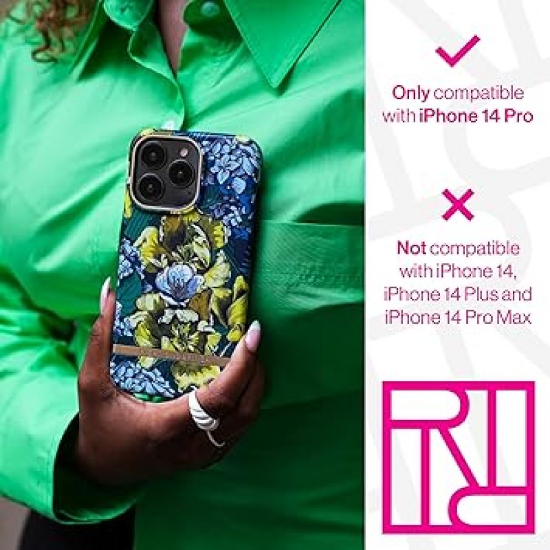 iPhone 14 Pro용으로 디자인된 Richmond Finch 케이스 | 6.1인치 사프란 꽃 디자인 | 무선 충전 호환 | 군용 등급 낙하 방지 | 돌출된 모서리 전화기 보호 커버