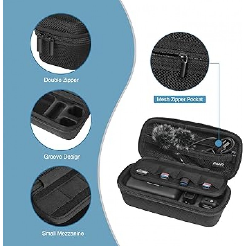 MOSISO 여행용 운반 케이스 DJI 마이크와 호환 무선 마이크 시스템 손잡이가 있는 액세서리 내구성이 뛰어난 경량 충격 방지 보호용 EVA 보관 케이스 하드백(검은색)