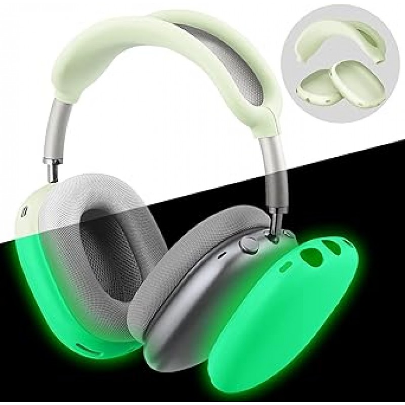 Fintie (핀티) 실리콘 케이스 커버 AirPods Max 헤드폰 용 흠집 방지 이어 컵 커버 헤드 밴드 커버 AirPods Max 용 액세서리 스킨 프로텍터 AirPods Max 용 (그린 글로인 더 다크)