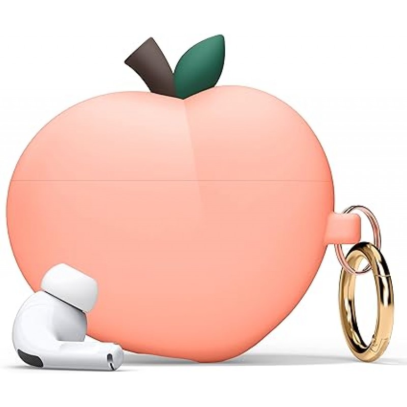 [elago] AirPods Pro 2nd 호환 케이스, 스타일리쉬, 귀여운, 과일 디자인, 커버, 카라비너 ​​포함, 충격 방지, 실리콘 케이스 커버, 이어팁, 충격, 흡수, 보호, 액세서리, 실리콘 케이스, Apple AirPods2 MQD83J/A와 호환 가능 Apple Airpods 프로 2, 에어팟 프로 2, 피치행 피치
