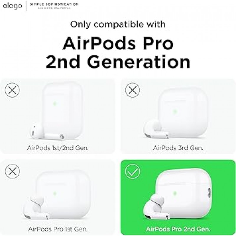 [elago] AirPods Pro 2nd 호환 케이스, 스타일리쉬, 귀여운, 과일 디자인, 커버, 카라비너 ​​포함, 충격 방지, 실리콘 케이스 커버, 이어팁, 충격, 흡수, 보호, 액세서리, 실리콘 케이스, Apple AirPods2 MQD83J/A와 호환 가능 Apple Airpods 프로 2, 에어팟 프로 2, 피치행 피치