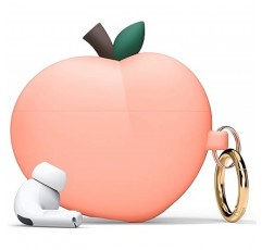 [elago] AirPods Pro 2nd 호환 케이스, 스타일리쉬, 귀여운, 과일 디자인, 커버, 카라비너 ​​포함, 충격 방지, 실리콘 케이스 커버, 이어팁, 충격, 흡수, 보호, 액세서리, 실리콘 케이스, Apple AirPods2 MQD83J/A와 호환 가능 Apple Airpods 프로 2, 에어팟 프로 2, 피치행 피치