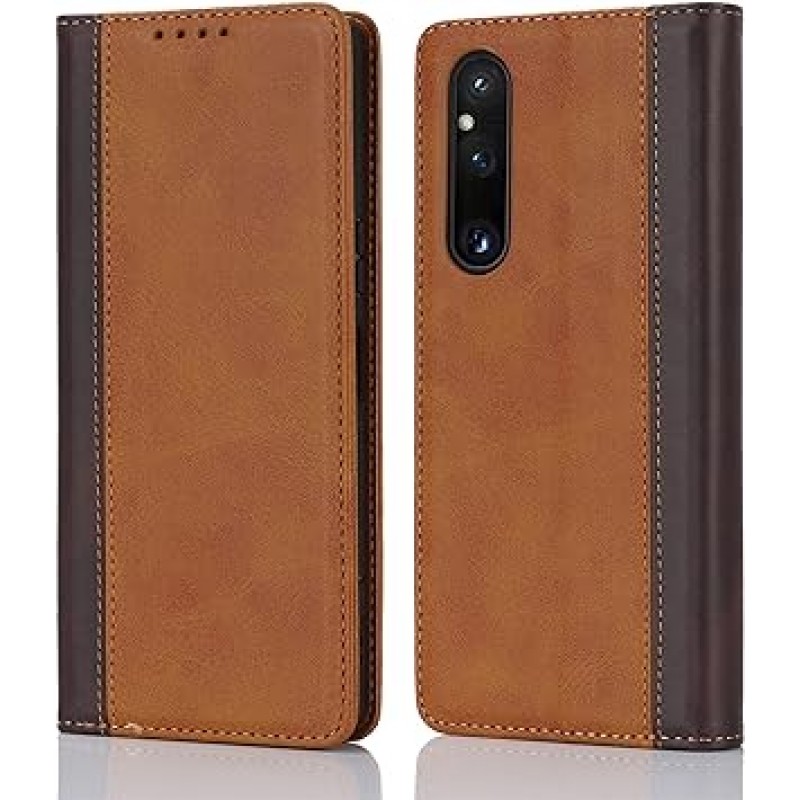 Xperia 1 V 케이스, Sony Xperia 1 V SO-51D docomo 노트북형 케이스, Xperia 1 V SOG10 au 스마트폰 케이스, Xperia One Five 커버, Xperia 1 5 노트북 케이스, Xperia 1 V Gaming Edition 소프트뱅크 노트북형 케이스, Xperia 1 V 케이스, Zouzt 합성 피혁, 지갑형, 카드 수납 가능, 벨트 없음, 자석, 스탠드, 4색, 노란색 + 갈색