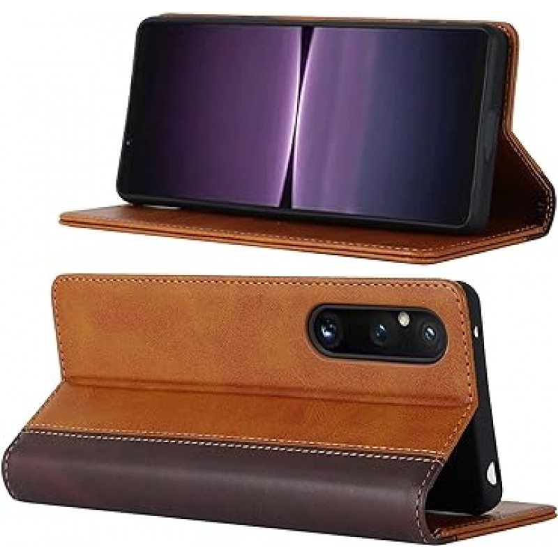 Xperia 1 V 케이스, Sony Xperia 1 V SO-51D docomo 노트북형 케이스, Xperia 1 V SOG10 au 스마트폰 케이스, Xperia One Five 커버, Xperia 1 5 노트북 케이스, Xperia 1 V Gaming Edition 소프트뱅크 노트북형 케이스, Xperia 1 V 케이스, Zouzt 합성 피혁, 지갑형, 카드 수납 가능, 벨트 없음, 자석, 스탠드, 4색, 노란색 + 갈색