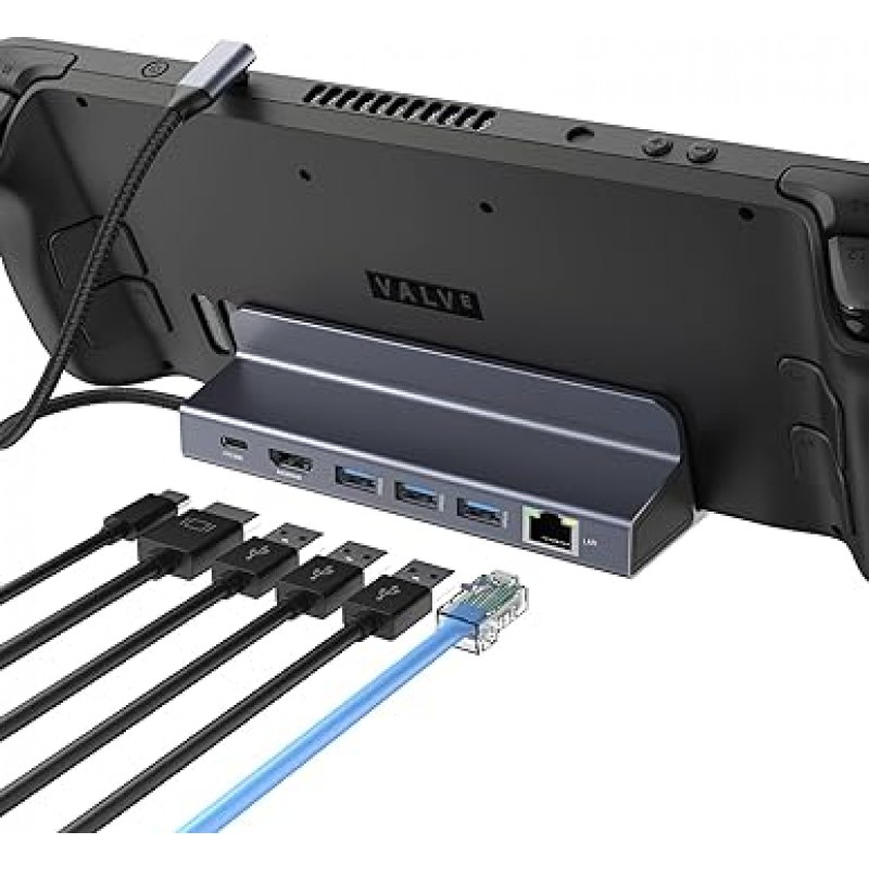 HOPDAY Steam Deck Dock, 6-in-1 Steam Deck Dock, ASUS ROG ALLY용 TV Dock, USB C 허브, HDMI 4K@60Hz, 3*USB 3.0, 1Gbps 이더넷, 100W PD 로드, 밸브 스팀 데크 스탠드, 전화, 태블릿, 스팀 데크 액세서리는 밸브 스팀 데크 스탠드입니다.
