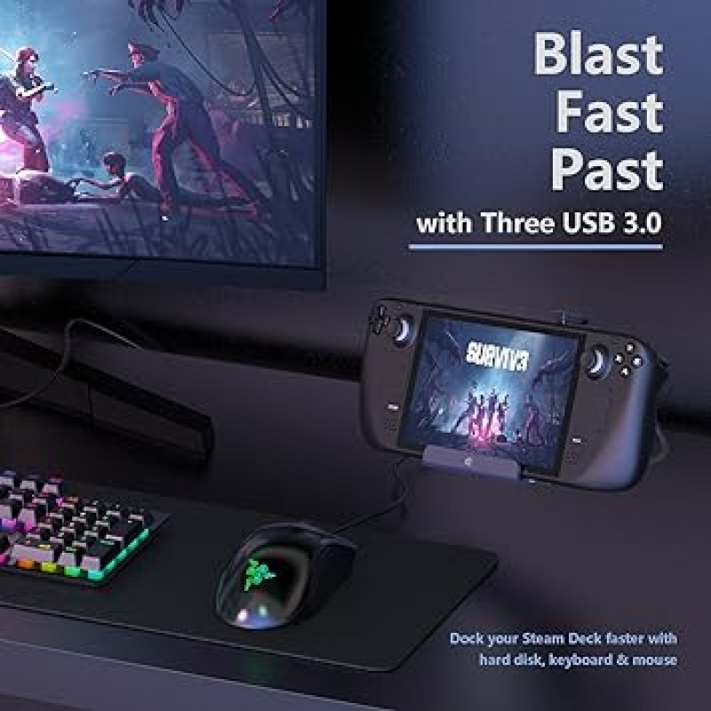 HOPDAY Steam Deck Dock, 6-in-1 Steam Deck Dock, ASUS ROG ALLY용 TV Dock, USB C 허브, HDMI 4K@60Hz, 3*USB 3.0, 1Gbps 이더넷, 100W PD 로드, 밸브 스팀 데크 스탠드, 전화, 태블릿, 스팀 데크 액세서리는 밸브 스팀 데크 스탠드입니다.
