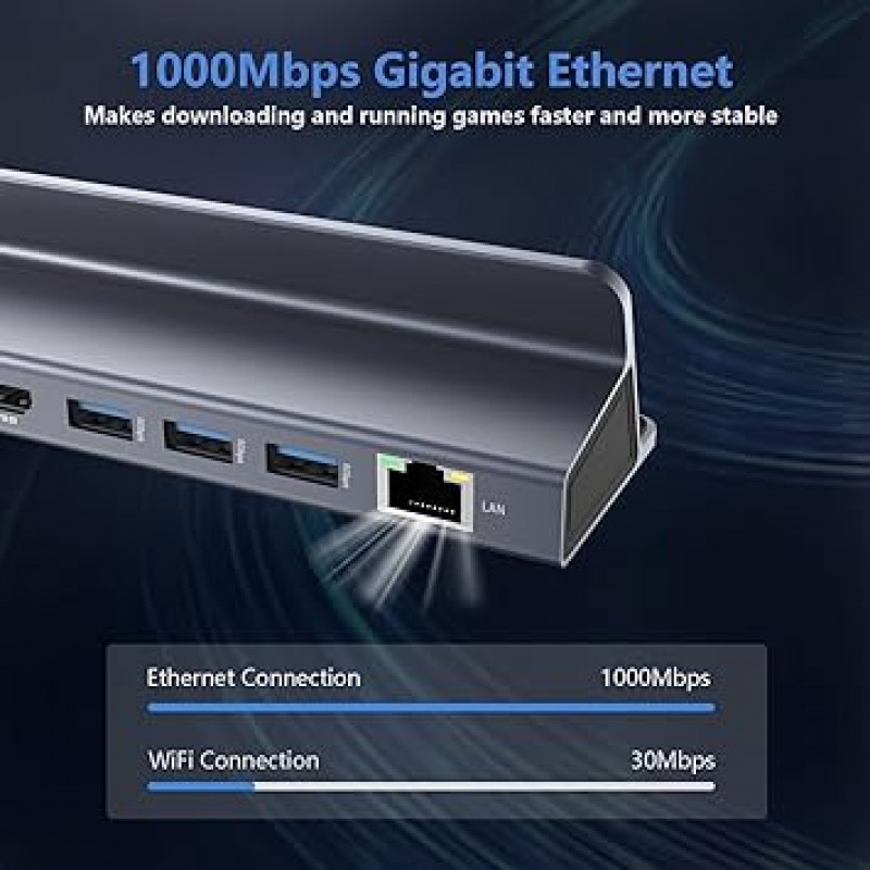 HOPDAY Steam Deck Dock, 6-in-1 Steam Deck Dock, ASUS ROG ALLY용 TV Dock, USB C 허브, HDMI 4K@60Hz, 3*USB 3.0, 1Gbps 이더넷, 100W PD 로드, 밸브 스팀 데크 스탠드, 전화, 태블릿, 스팀 데크 액세서리는 밸브 스팀 데크 스탠드입니다.
