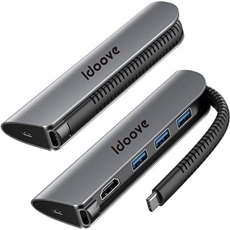 idoove USB C 허브 어댑터 MacBook Pro 13 14 15 16(2016-2021 M1), MacBook Air(2018-2021 M1), iPad용 5-in-1 멀티포트 USB 허브 Type-C 85W PD 충전 4K HDMI USB-C 교체 어댑터 Pro(2018-2021), Surface Pro 8, 7 / Go 3, 2(Surface), Galaxy Books, Chromebook 및 기타 노트북, 태블릿 PC와 호환 가능