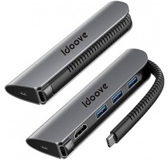 idoove USB C 허브 어댑터 MacBook Pro 13 14 15 16(2016-2021 M1), MacBook Air(2018-2021 M1), iPad용 5-in-1 멀티포트 USB 허브 Type-C 85W PD 충전 4K HDMI USB-C 교체 어댑터 Pro(2018-2021), Surface Pro 8, 7 / Go 3, 2(Surface), Galaxy Books, Chromebook 및 기타 노트북, 태블릿 PC와 호환 가능