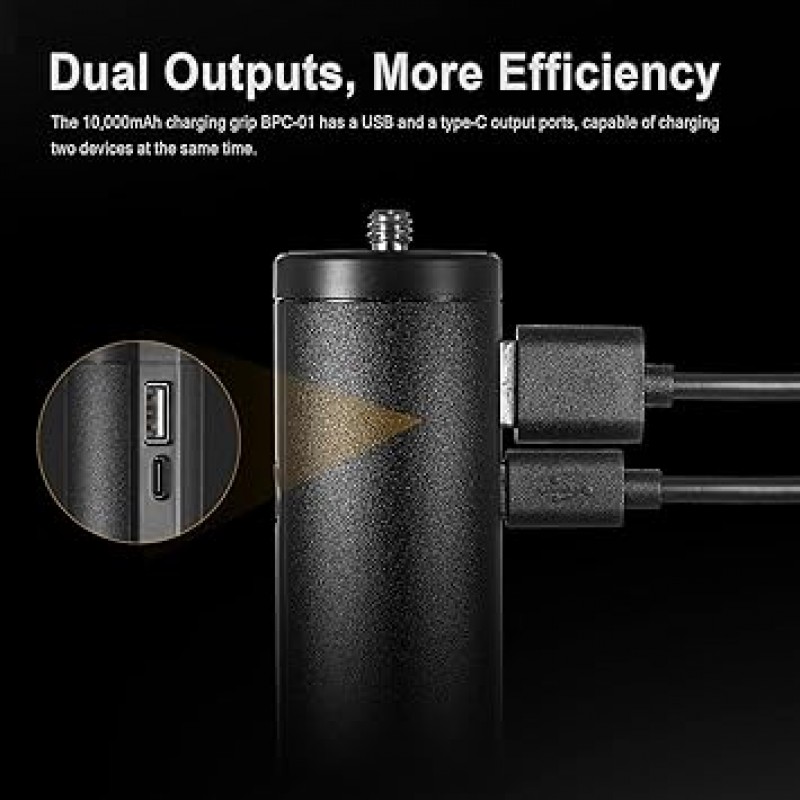 Godox BPC-01 모노포드, 카메라 그립, 미니 삼각대, 배터리 그립, 10,000mAh, 2개 장치 동시 충전 가능, 4/1 나사, 스마트폰과 호환 가능, DJI 오즈모 포켓 액션 카메라