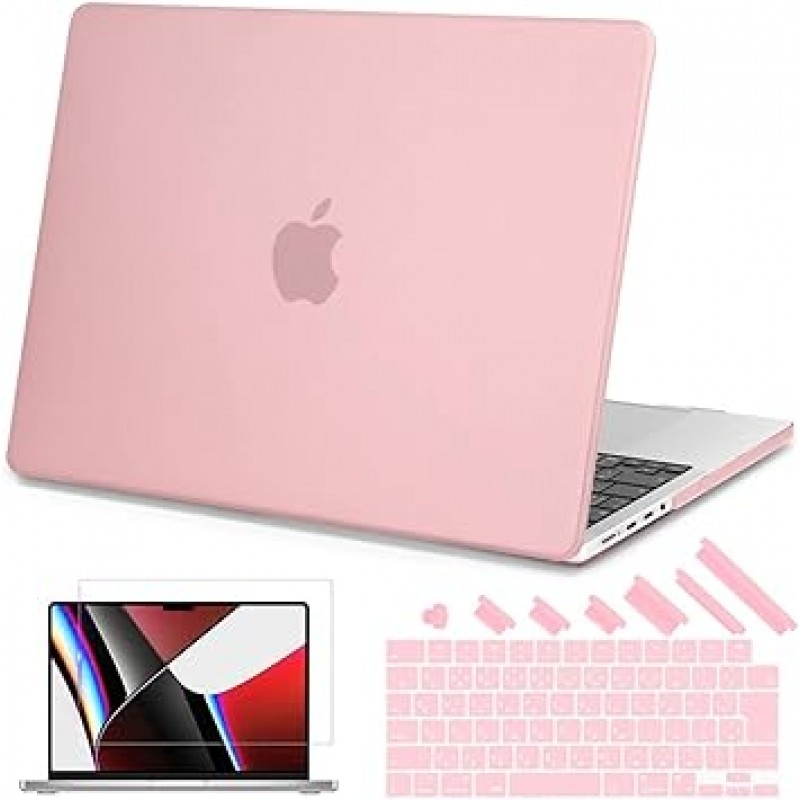 Teryeefi 호환 MacBook Pro 14인치 케이스 2023 2021 2022 (모델:A2442 M2 M1 Pro/Max), 경량 배기구 매트 보호 커버 & JIS 일본어 키보드 커버 & LCD 보호 필름 & 먼지 플러그, 핑크