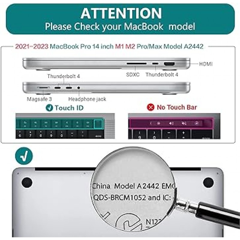 Teryeefi 호환 MacBook Pro 14인치 케이스 2023 2021 2022 (모델:A2442 M2 M1 Pro/Max), 경량 배기구 매트 보호 커버 & JIS 일본어 키보드 커버 & LCD 보호 필름 & 먼지 플러그, 핑크